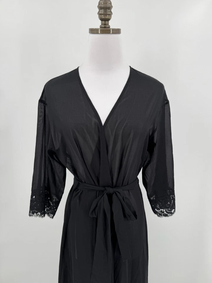 Bata Studio La Perla Negra Seda Manga Encaje Puños Semi Transparente Larga Envolvente Talla XS Foto 2 de 4