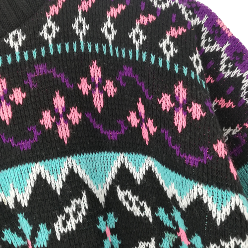 Vintage Stefano Geometric Pullover Sweater Size XL Girls Crew Neck Preppy Flower - Picture 3 of 10
