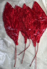 6 VELVET RED 2  LEAF FABRIC MILLINERY HATS DOLLS FLOWERS WEDDING NOS