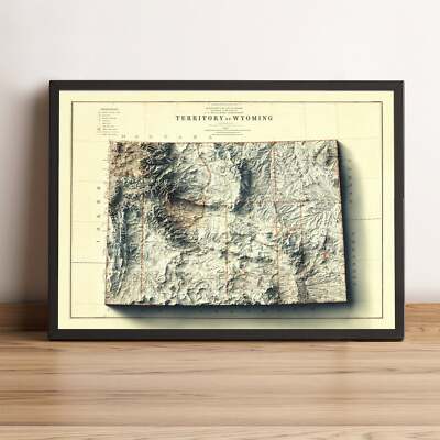 Wyoming Map, Wyoming 2D Relief Map, Wyoming Vintage Map - 2D Flat Print
