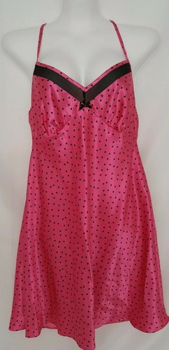 Secret Treasures Nightgown Womens Sz Large Pink Black Polka Dot Satin Barbie - Picture 6 of 13