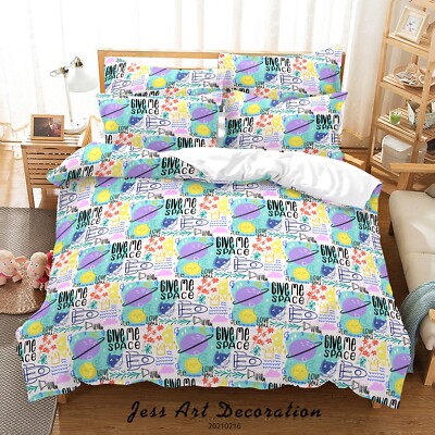 3D Planet Rocket Flower Pattern Quilt Cover Set Bedding Sets Pillowcases Queen