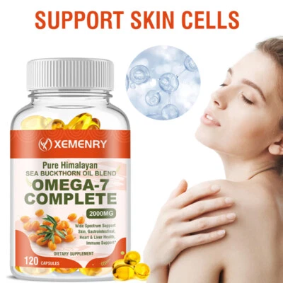 XEMENRY Omega-7 Complete 2000mg - Aceite de Espino Arenal Orgánico - Salud de la Piel, Cabello y Uñas