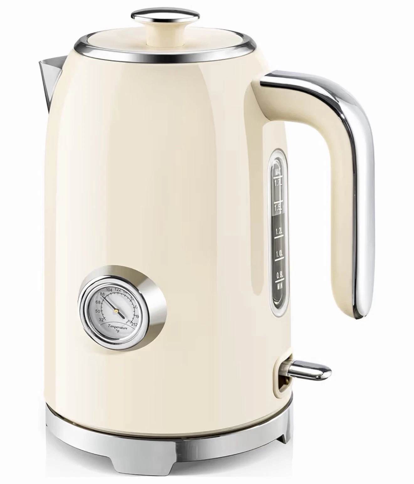 SUSTEAS Electric Kettle 1.7L Beige Stainless Steel Thermometer Auto Shut-Off