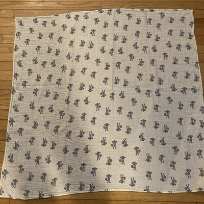 Aden + Anais White/Blue Monkey Oversized Muslin Swaddle 46  Square Z
