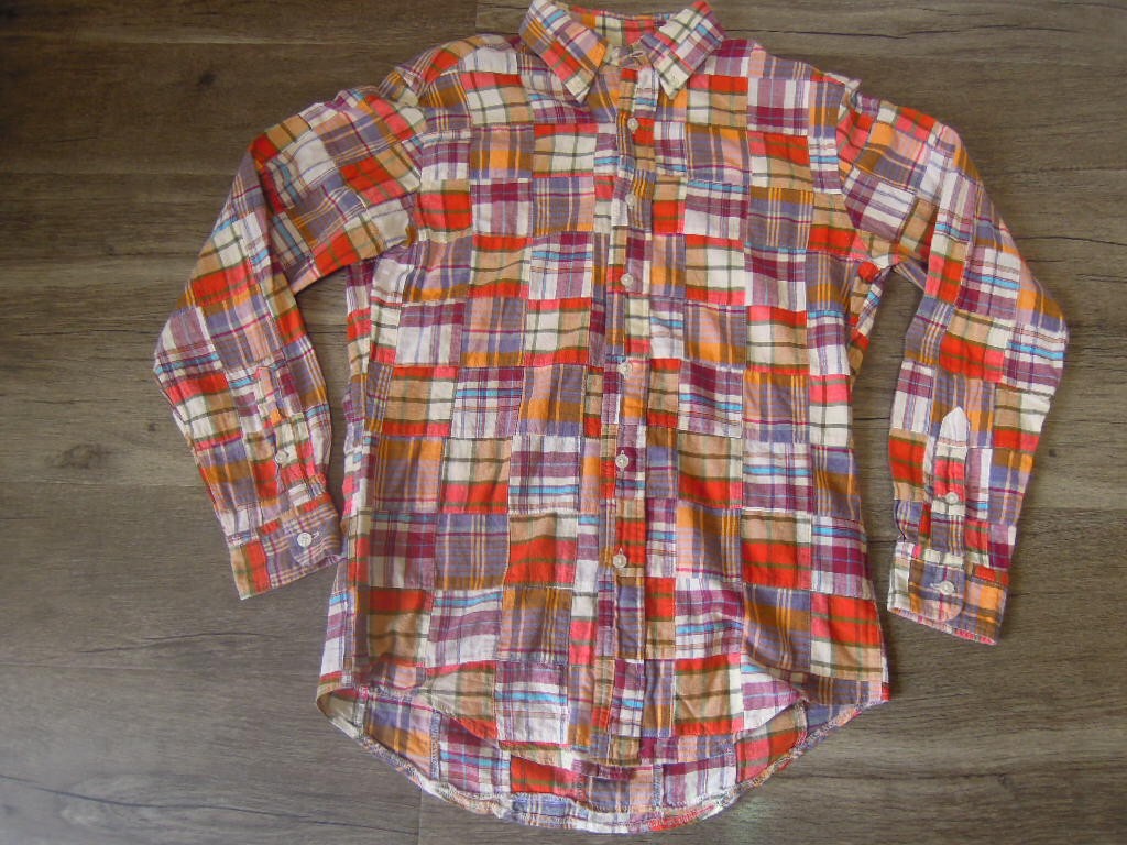 Warehouse Patchwork Madras Check Button-Down Shir… - image 1