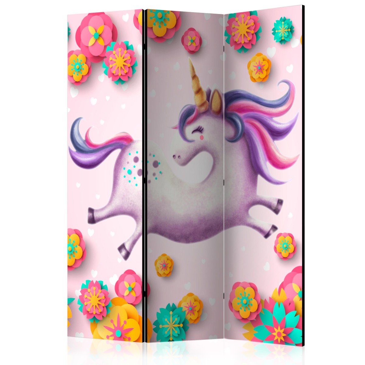 Paravent 3 volets Lithe Unicorn 135x172cm en toile imprimée pour séparation de pièce