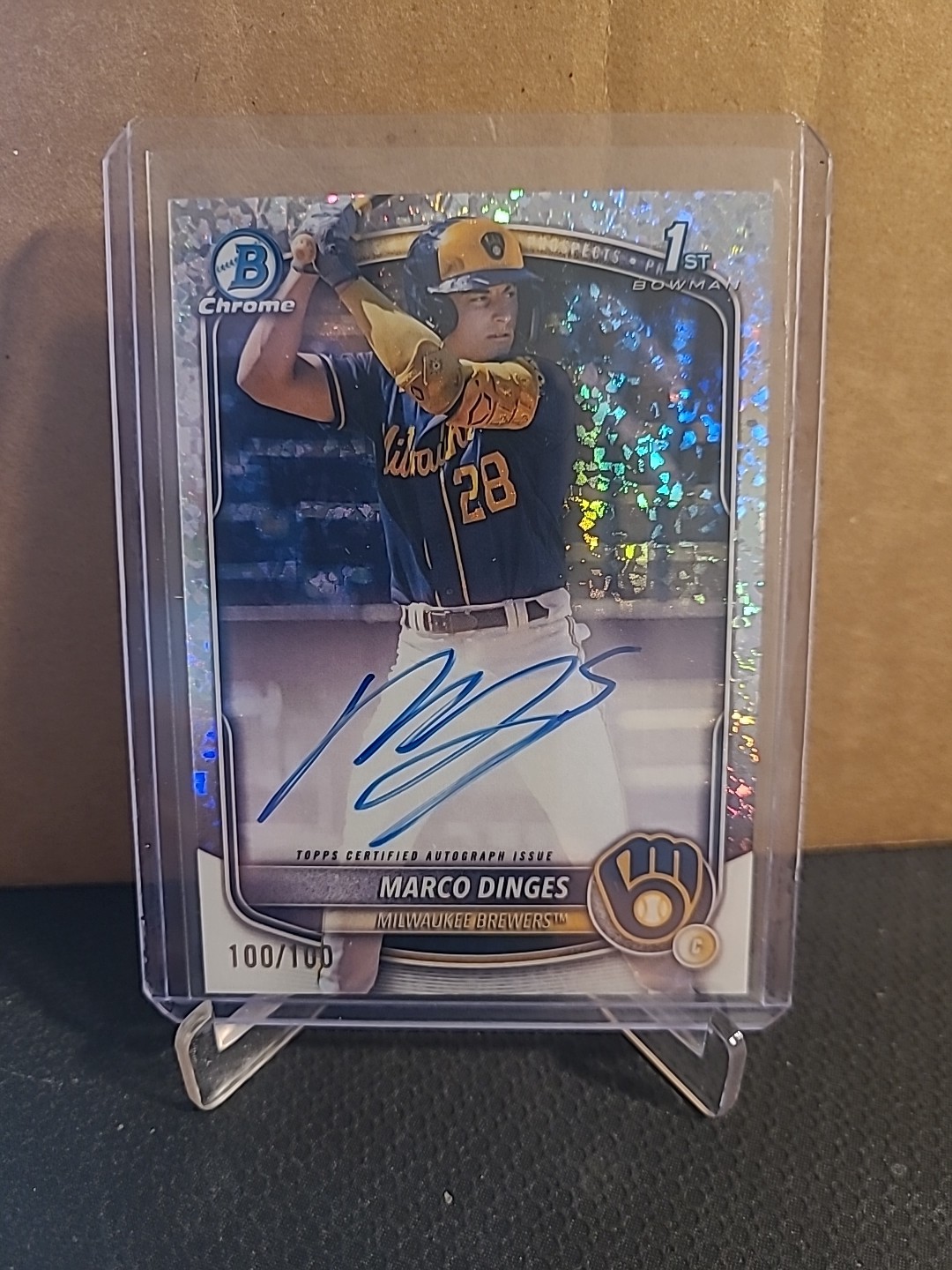 2025 Bowman Chrome Marco Dinges Mini-Diamond Refractor /100 1st Auto - BREWERS