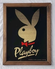 Vintage 1986 Playboy Bunny Carnival Fair Prize Mirror Glass Sign Framed 14x18