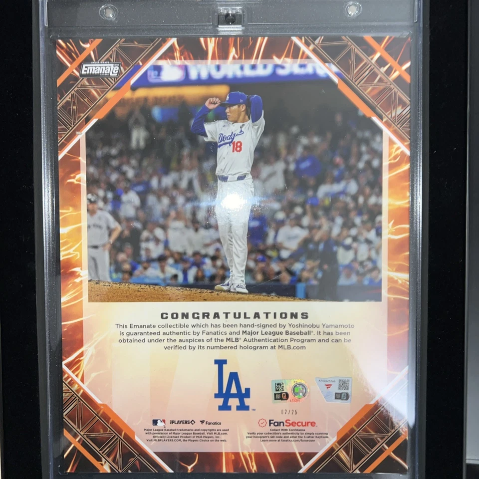 YOSHINOBU YAMAMOTO 2025 EMANATE FIRMADO AUTOMÁTICO 8X10 FOTO FANÁTICOS + MLB AUTÉNTICO 2/25 Foto 4 de 4