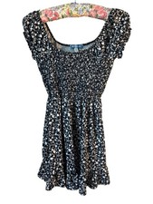 Urban Outfitters Smocked Floral Mini Dress Prairie Boho Size Med Black White