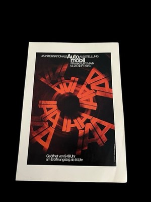 Vtg 1980s International Auto Mobil Poster German Car Exhibit Printed Heavy Paper