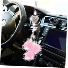 Bling Car Mirror Accessories for Women   Men Bling Love Heart and Pink Plush