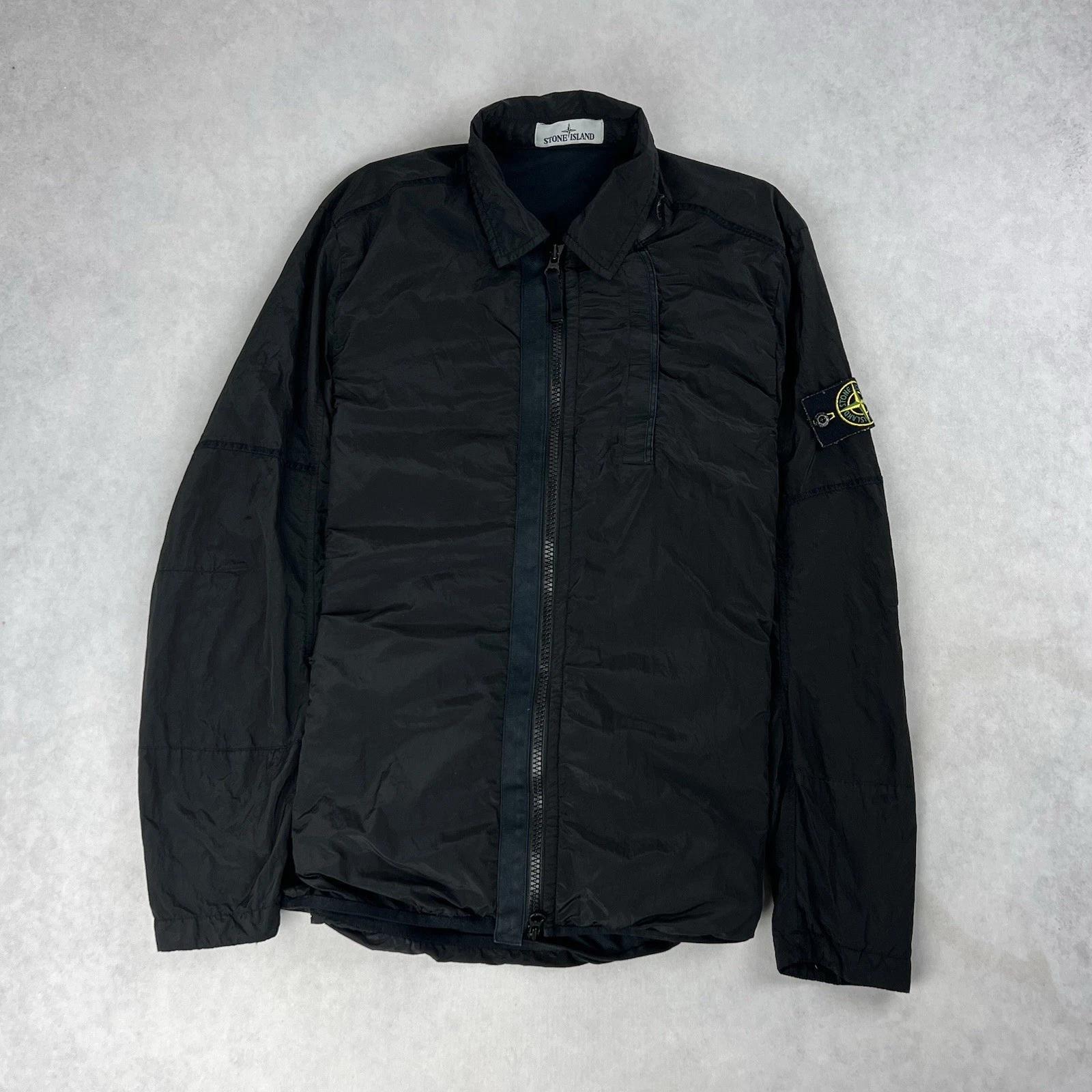 Stone Island Nylon Metallo Sopracamicia Giacca Media Cappotto Shacket Nero 5054