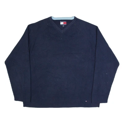 TOMMY HILFIGER Pull Homme Bleu Col En V Tricot Serré 2XL - Photo 1/4