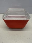 Vintage Pyrex 501 Red glass Small Refrigerator Dish W/ Ribbed Lid 501C #1
