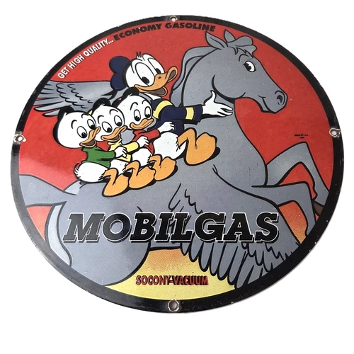 Vintage Mobil Sign - Pegasus Mobilgas Disney Gas Oil Pump Service Porcelain Sign