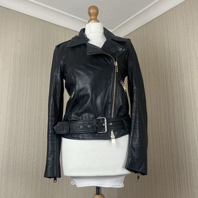 Reiss Dree 100% Lammleder Biker Jacke Gürtel Moto Style Herbst Winter UK 10