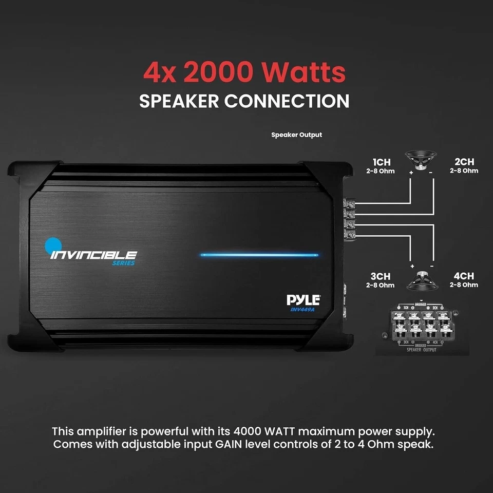 Pyle 4 Channel 2000W RMS 4Ohm Max Mosfet Invincible Series Amplifier - Image 4 of 4