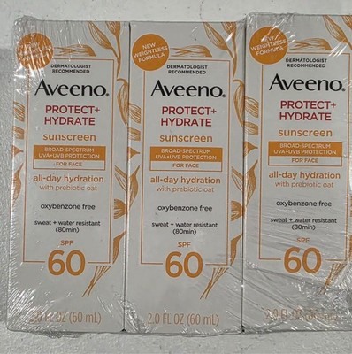 3 Pack Aveeno Protect + Hydrate Face Sunscreen Lotion SPF 60 2 oz Ea Exp 09/25