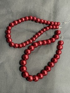 Beautiful Set! Two Strands Of Red Glass Pearls! 5mm And 7mm