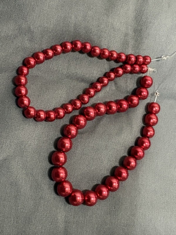 Beautiful Set! Two Strands Of Red Glass Pearls! 5mm And 7mm