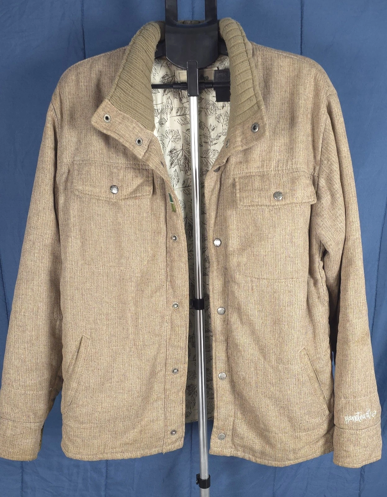 Vintage Planet Earth Hemp Blend Jacket Mens Medium Tan Utility Skate Gorpcore image 2