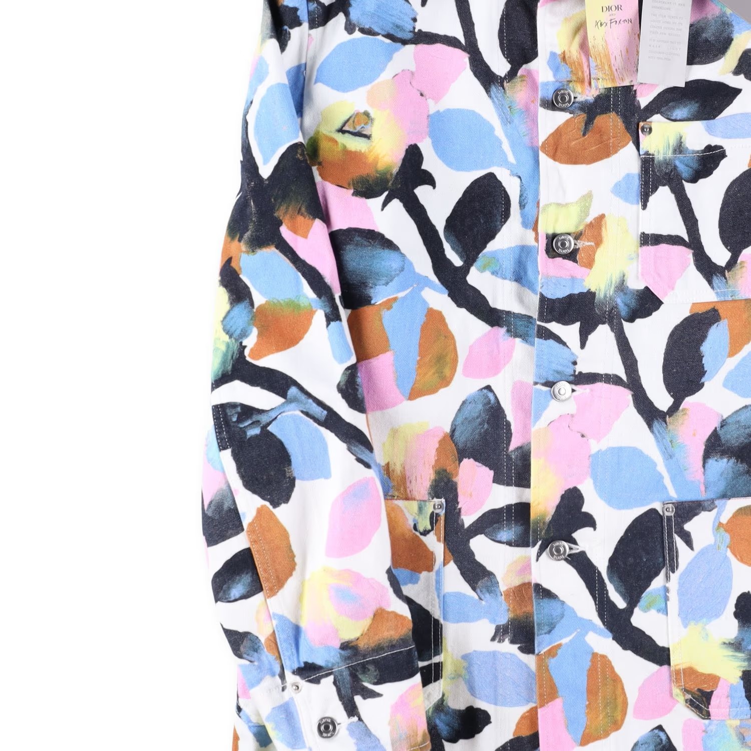 DIOR HOMME Mens Floral Denim Jacket Buttoned Collared Multicoloured 44 RRP 1300 image 5