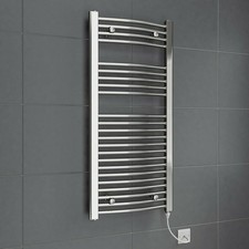 Image of Chrome White Heated Towel Rail Radiator Straight Electric Bathroom Heating Rad