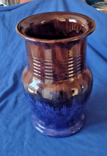 Denby ? Langley ? Pottery Stoneware Vase Brown And Blue Vintage