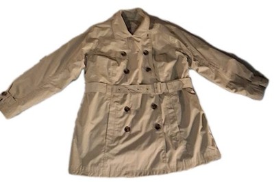 LL Bean Trench Coat Topcoat #284403 Beige Belted Double Breast Womens XL Regular
