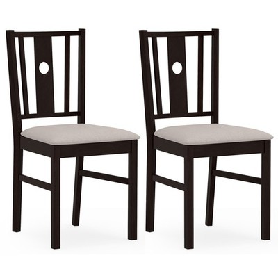 Wooden Chairs Set of 2 Upholstered Rubber Kitchen Chairs w/Fabric Padded Seat