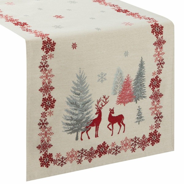TischläUfer Tischdecke Weihnachten 40X140 Cm Dekoration Rentier Beige Rot Deko-image