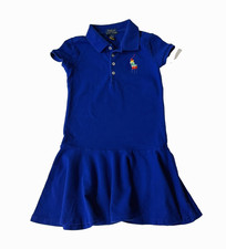 Polo Ralph Lauren Girls Blue Navy Embroidered Polo Dress Size Siz 5 Cotton Used