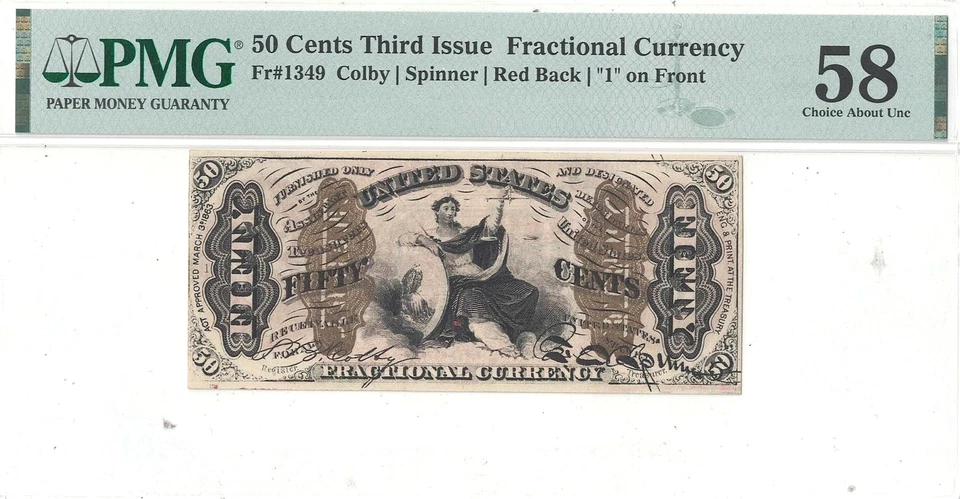50 Cent 3rd Issue Fractional Currency Fr-1349 PMG AU-58 - Image 2 of 3