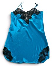 VTG Victoria's Secret Gold Label Chemise Slip Nightgown Satin Black Lace Goth L