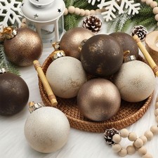 12 Pcs Large Neutral Textured Christmas Ball Ornaments 3.15 Inch Vintage Rust...