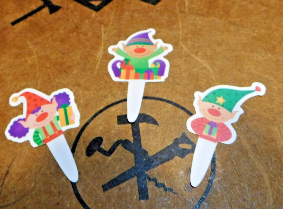 60 Piezas Navidad Elfo Cupcake Pastel Fotos Decoraciones 2 Caras -3 Estilos Foto 3 de 4
