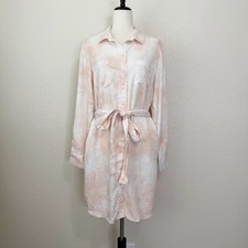 NWOT Guess 100% Lyocell Shonda Rose Bliss Tie Dye Belted Shirt Dress, Sz Large