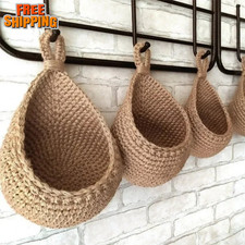 Hanging Wall Vegetable Fruit Woven Baskets Kitchen Organizer Storage Bag Pouch
