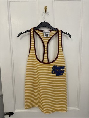Zara Chupa Chups Women's Sz S Yellow Striped Terry Cloth Graphic Tank Top New