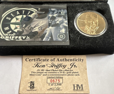 Highland Mint Ken Griffey Jr Seattle Mariners 24kt Gold Coin & Phone Card Set