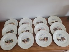 Lot 12 assiettes anciennes Digoin Sarreguemines décor Fiacre, Chevaux– vintage