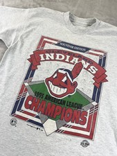 Vintage 1995 Cleveland Indians Shirt Mens Gray MLB Baseball AL Champions Wahoo