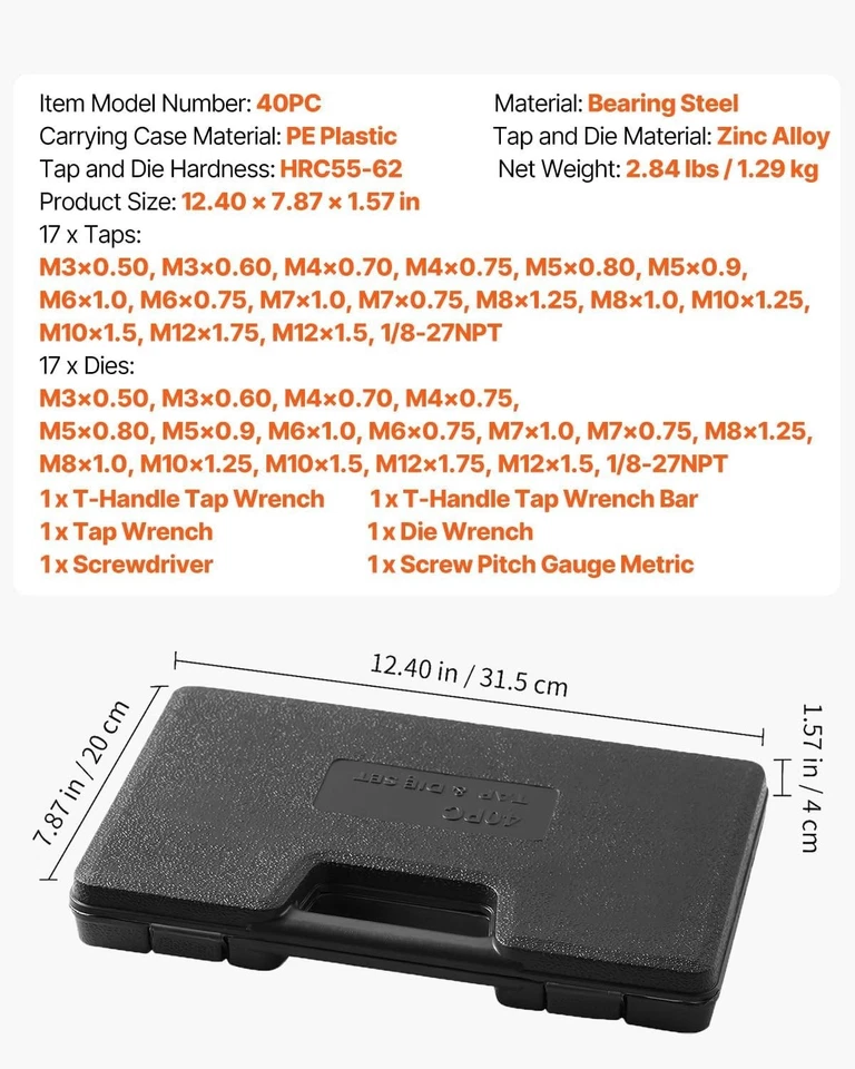 Juego de grifos y troqueles SucceBuy 40 piezas métrico SAE cojinete estándar grifos y troqueles de acero Foto 2 de 4