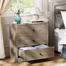 Memobarco Nightstand, Bedside Tables, Farmhouse Wood Night Stand with 3 Stora...