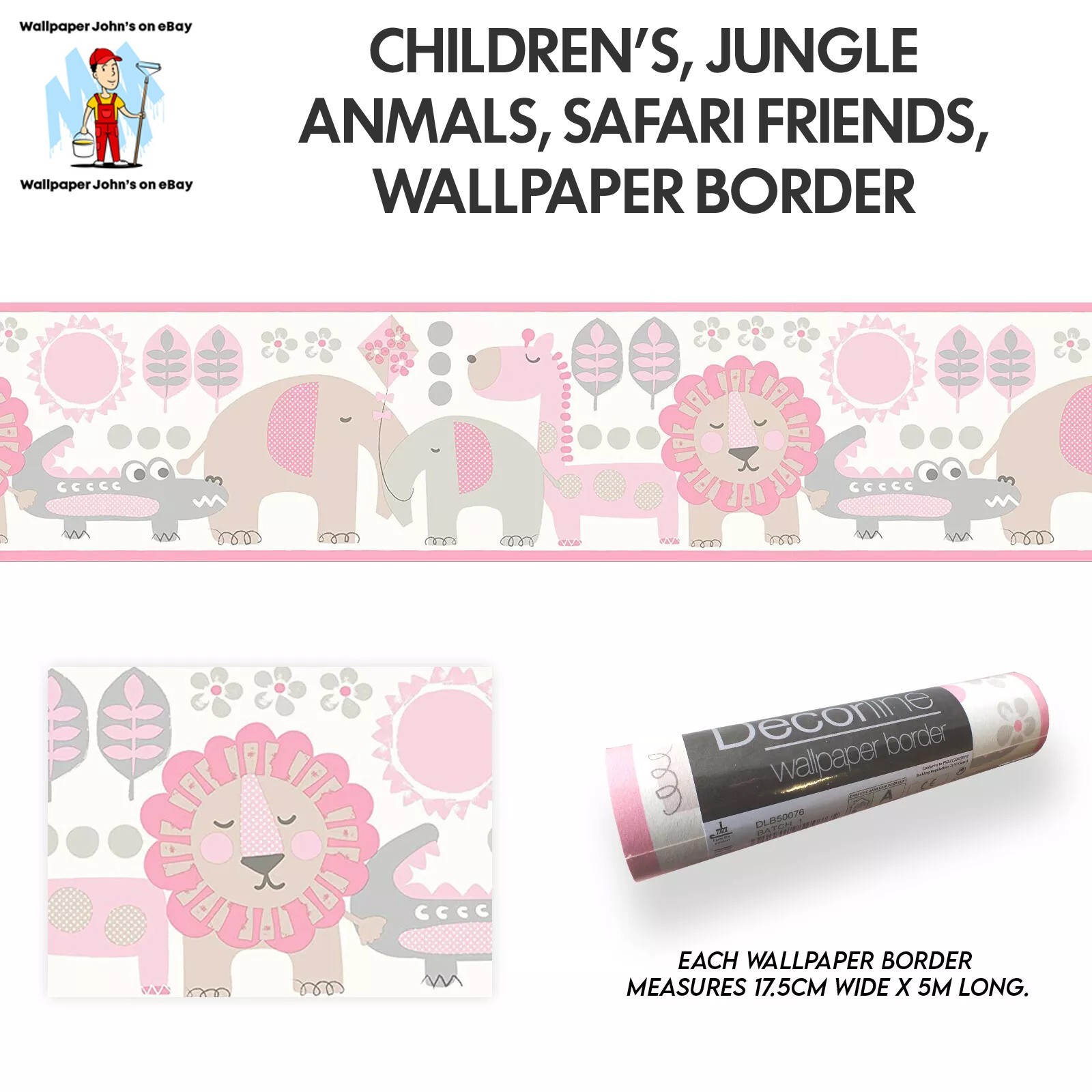 Children's, Jungle Animals, Safari Friends, Wallpaper Border- (76) 17.5cm x 5m