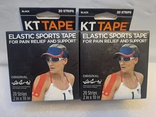 Kinesiology Therapeutic KT Tape Elastic Sports Tape 20 Count - Black (Lot of 2)
