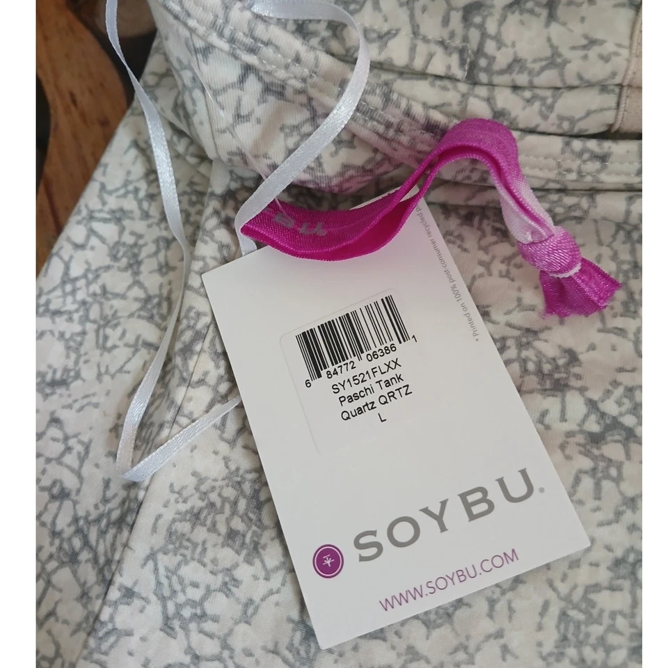 Soybu Pintuck Racerback Paschi Tank Quartz Gray White Large - Image 3 of 4