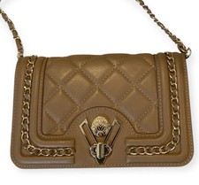 Valentino Orlandi Shoulder Bag Womens Tan Quilted Chain Flap Crossbody Gold Tone